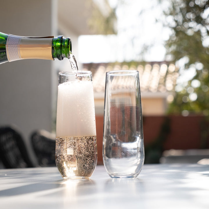 Stable, ergonomic, and balanced base helps prevent tipping; stemless design helps save space in your cabinet