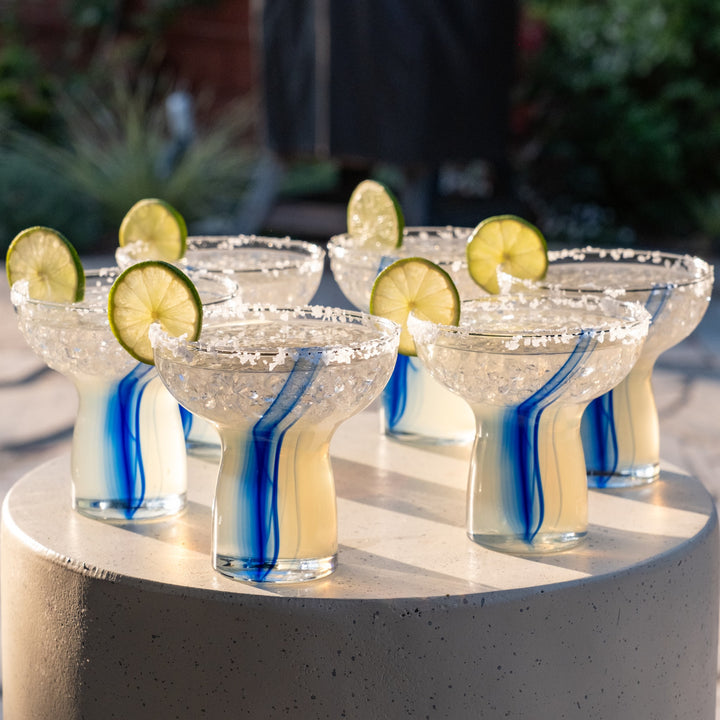 Stemless design and shallow bowl create lightweight, yet durable cocktail glasses to prevent spilling and breaking