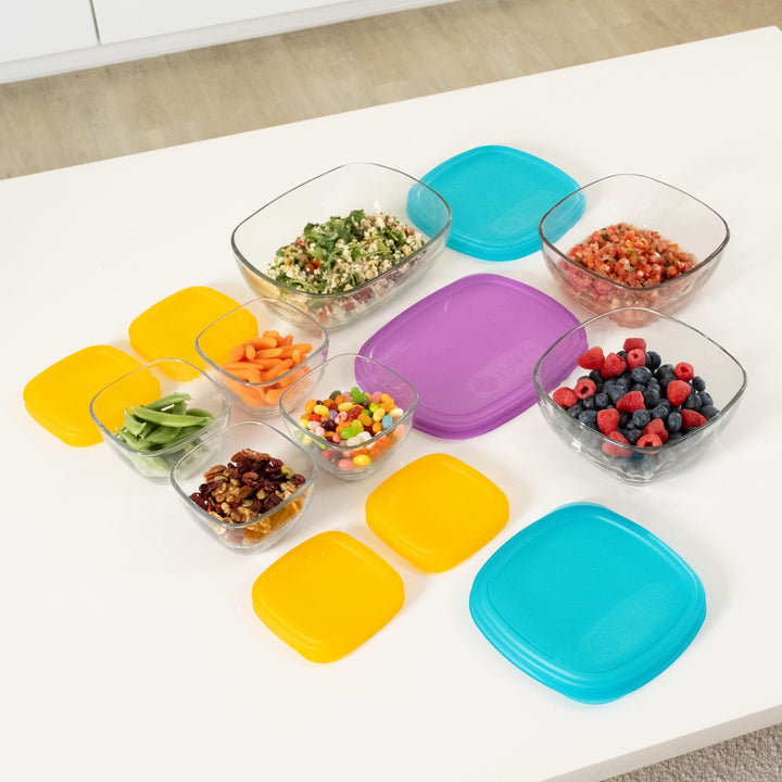 Lids fit tightly to help lock in freshness for storage at home or on the go.