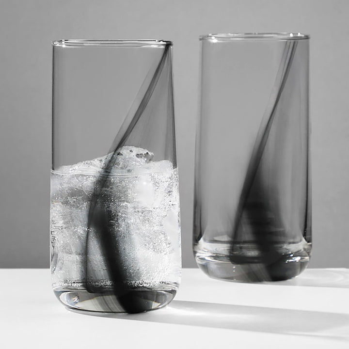 Each glass features a flowing black swirl suspended within clear glass for a sophisticated, contemporary look.