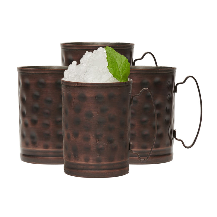 Copper mugs feature a nonreactive stainless-steel lining for safety and durability