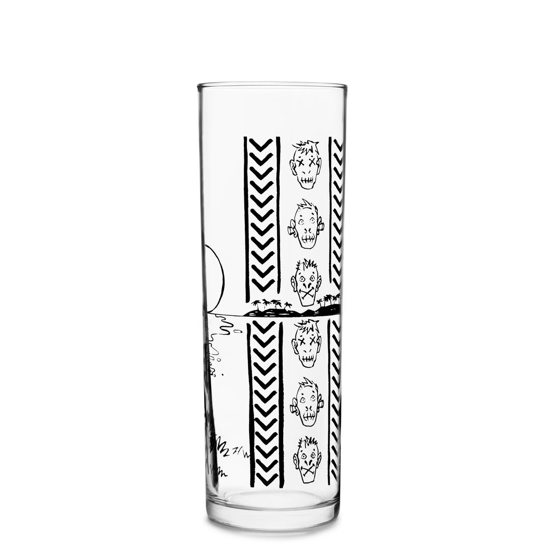 Libbey Tiki Kahiko Zombie Glasses with Black Hawaiian Hula Girl &amp; Tiki Mask Design, 13.5 oz, Set of 4